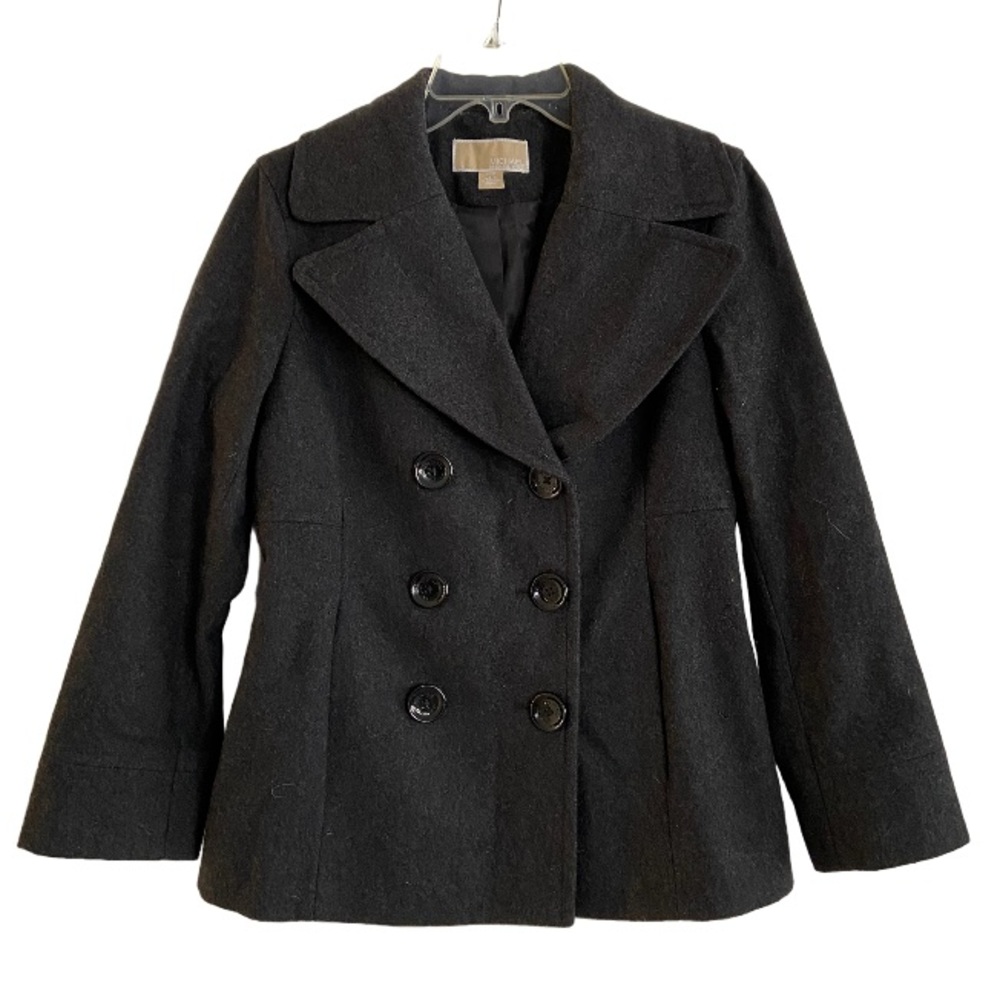 Michael Kors Charcoal Gray Wool Blend Double Breasted Peacoat Jacket Size Small